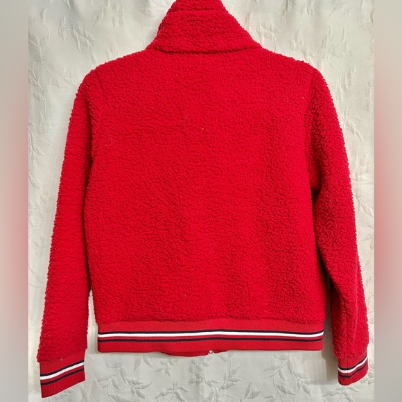 Tommy Hilfiger Women’s Zip Front Fleece Bomber Red & Sporty Stripes Jacket Small - Picture 5 of 6